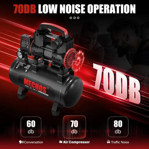 Miniatura 2 de Compresor de aire portátil con tanque de acero de 3 galones, 1.15 HP 2.2 CFM @ 90 PSI, compresor de aire sin aceite de 116 PSI máx. para garaje, uso