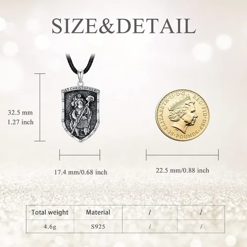 Miniatura 12 de VONALA Collar de medalla de San Miguel/San Benito/San Cristóbalo/Virgen María/Anubis Medalla de Plata de Ley Collar con colgante de medallón