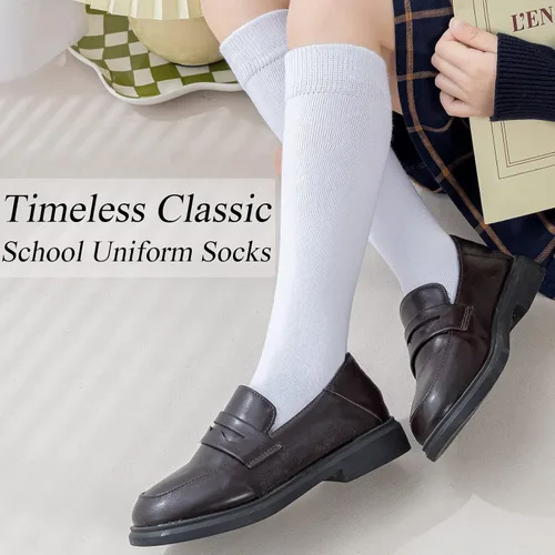 Miniatura 2 de Calcetines de punto hasta la rodilla para niñas uniformes escolares acanalados Paquete de 36 calcetines de tubo sin costuras para fútbol infantil