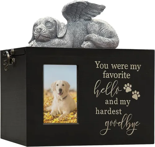 Miniatura 18 de Urna grande para perro para cenizas, caja de cremación funeraria negra con foto urna conmemorativa para mascotas con marco de fotos, caja