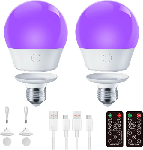 Miniatura 9 de Brightown E26 Bombilla recargable con control remoto y temporizador, bombilla con batería de respaldo para apliques y lámparas, bombillas magnéticas