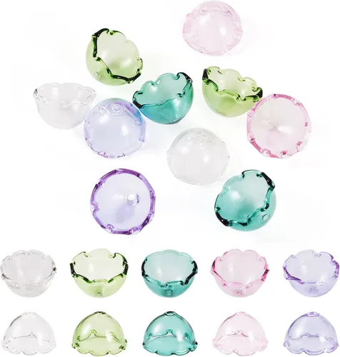 Miniatura 37 de FASHEWELRY 10 piezas Tapas de Flores de Vidrio Hechas a Mano Cuentas Florales de Cristal Transparentes en Forma de Trompeta Espaciadores de Flores a