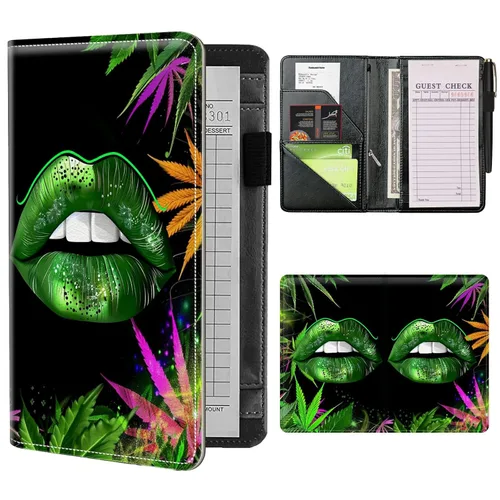 Miniatura 33 de Libros de mesero para camarera con bolsillo con cremallera, lindo esqueleto de baile, almohadillas de cuero para servidor, organizador de meseros