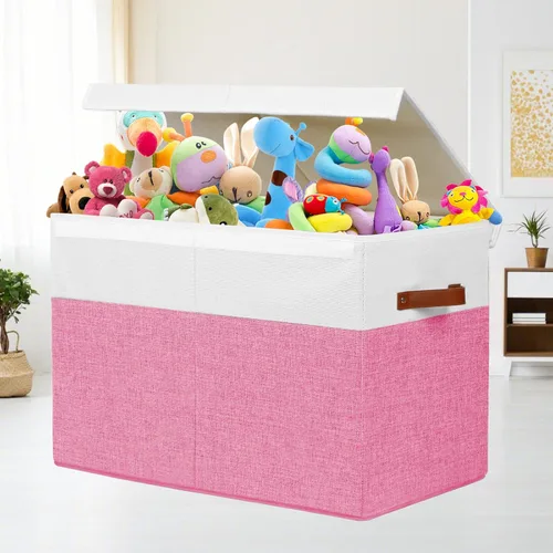 Miniatura 4 de Gowee Caja grande de juguetes con tapa, caja de almacenamiento de juguetes resistente, cesta organizadora con divisores para niños pequeños, niños