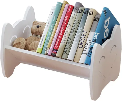 Miniatura 8 de Hggzeg Estantería de bambú para niños, estantería pequeña de escritorio para niños, organizador de libros inclinado, estante de almacenamiento