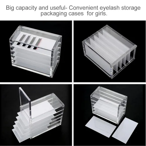 Miniatura 8 de Estuche transparente de 5 capas para pestañas postizas con paletas de pegamento y soportes para injertos, compacto, apilable, caja de almacenamiento