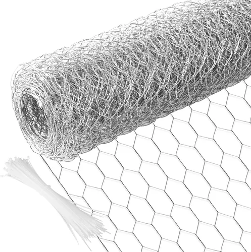 Miniatura 14 de Alambre de pollo de 13.7 pulgadas x 393.7 pulgadas, malla galvanizada hexagonal para jardín, valla de jardín para mascotas, conejos, pollos con 100