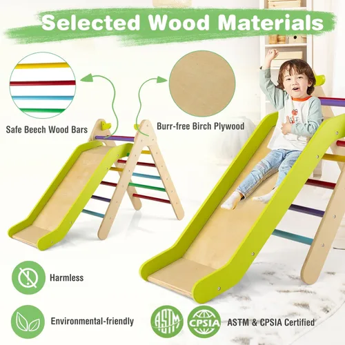 Miniatura 4 de HONEY JOY Escaladora triangular con rampa, escalera triangular para niños para guardería, gimnasio y parque infantil, juguetes de escalada Colorido