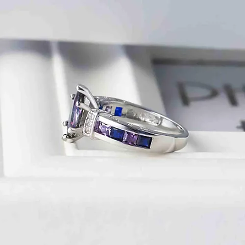 Miniatura 3 de Anillos de plata de ley 925 vintage para mujer con incrustaciones de topacio místico con forma ovalada, piedra de cristal austriaco, circonita