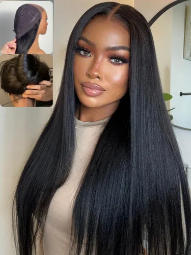 Miniatura 31 de Nadula Peluca Bob Recta Yaki Degradado Marrón Castaño con Cordón de Cabello Humano - Sin Pegamento Precortada 13X4 HD Pre Todo Peluca Frontal