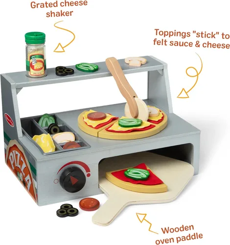 Miniatura 12 de Melissa & Doug - Juego de pizza de madera Top & Bake con comida de juguete (41 piezas) Juguete de preescolar, juego de comida de madera