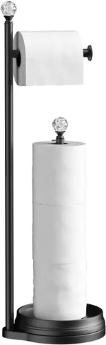 Soporte de papel higiénico KASUNTO para baño, soporte de papel higiénico de metal pesado independiente con bola de cristal, soporte de rollo de