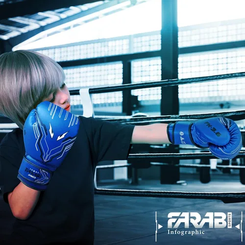 Miniatura 3 de Farabi Sports Guantes de boxeo para niños y niñas, guantes de kickboxing de 6 onzas para jóvenes, guantes de boxeo junior para MMA, Muay Thai, Azul