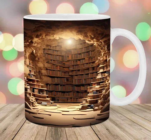 Miniatura 10 de Taza de café 3D con agujero en una pared de 11 onzas, diseño de estante de biblioteca, taza multiusos para el espacio creativo, regalo