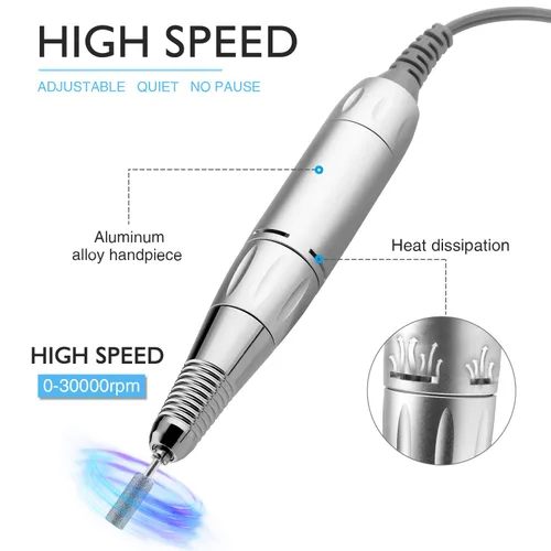 Miniatura 4 de AZ GOGO - Taladro de uñas portátil de 30000 RPM, taladro eléctrico profesional recargable para uñas de gel acrílico, manicura/pedicura, pulido