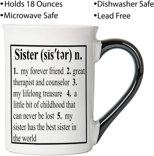 Regalos para hermanas, taza de café de cerámica de 16 onzas, taza de café para la mejor hermana del mundo, regalos para hermanas de hermana, regalos