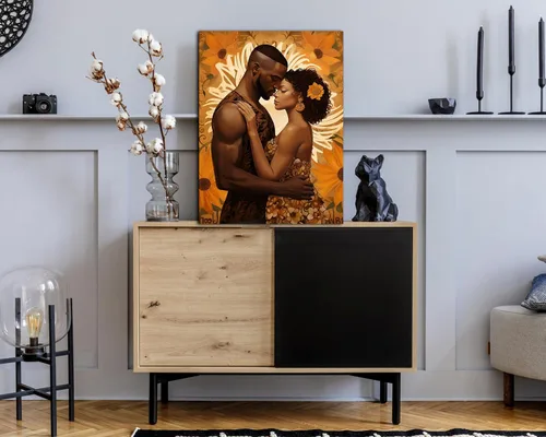 Miniatura 233 de Arte de pared afroamericano, decoración de rey y reina bailarín negro para sala de estar, arte de pareja de amor negro para dormitorio, lienzo