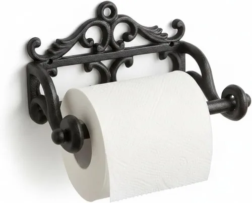 Comfy Hour Soporte decorativo de papel higiénico de hierro fundido, organizador de rollos de papel victoriano blanco montado en la pared, acento de