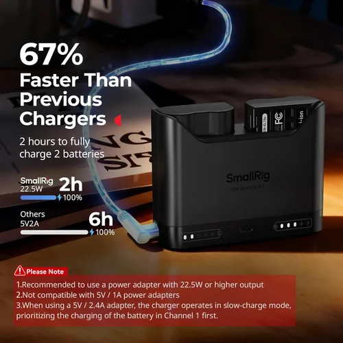 Miniatura 3 de SMALLRIG EN-EL15c - Juego de baterías para cámara Nikon, cargador de doble ranura de 22.5 W, baterías de 1940 mAh, compatible con Nikon ZR, Z6III