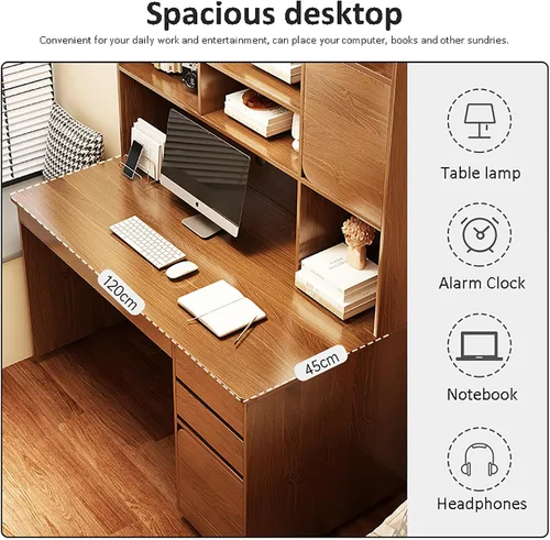 Miniatura 3 de HM&DX Escritorio para computadora de oficina en casa con gabinete, escritorio de estudio de madera con cajones, muebles modernos de madera