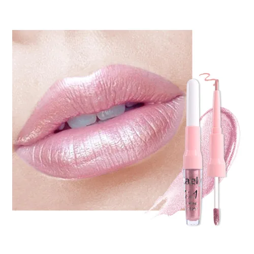 evpct Juego de delineador de labios y lápiz labial metálico rosa claro, para mujeres, de larga duración, impermeable, 24 unidades, color rosa claro,