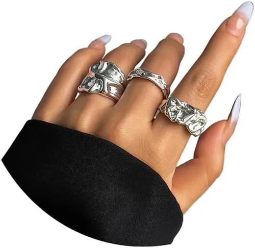 FUTIMELY Juego de anillos gruesos vintage irregulares para mujer, anillo de cúpula abierta de oro y plata, anillos gruesos y minimalistas, joyería