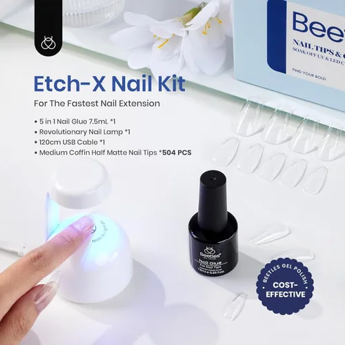 Miniatura 2 de Kit de extensión de uñas de gel Beetles, set de extensión de uñas fácil con puntas de uñas Etch X 504 piezas, puntas medias medio mate