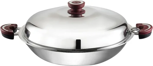 Miniatura 11 de BUFFALO Sartén para wok de acero inoxidable con tapa, parte inferior redonda de 14 pulgadas (13.8 in), utensilios de cocina antiadherentes de tres