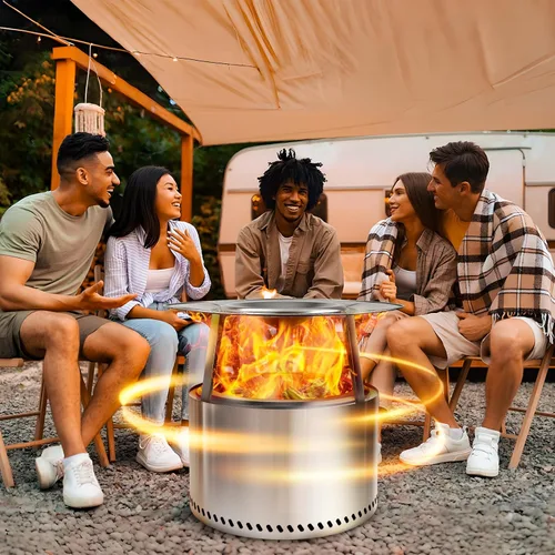 Miniatura 6 de HGD - Hoguera sin humo de 19.5 pulgadas con deflector de calor, fogata de leña de acero inoxidable para reuniones de amigos y familiares, estufa