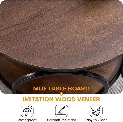 Miniatura 5 de BECHAEO Mesa de centro redonda de 31.5 pulgadas con almacenamiento, mesa de centro vintage de 2 niveles para sala de estar, parte superior de madera