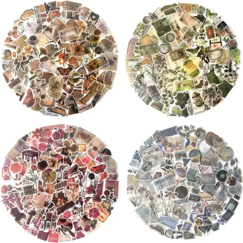 MAXLEAF Juego de pegatinas Vintage Washi, 400 piezas de pegatinas florales retro nostálgicas efímeras para álbumes de recortes, diarios,