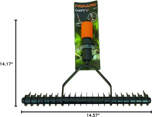 Miniatura 9 de Fiskars QuikFit 1000655 - Rastrillo aireador, cabezal de herramienta, ancho: 14.6 in, negro/naranja