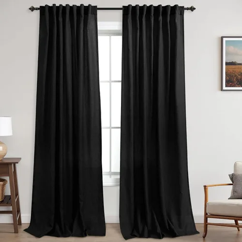 Miniatura 33 de KOUFALL Cortinas de lino azul marino de 84 pulgadas de largo, cortinas transparentes azul oscuro para sala de estar y dormitorio, medianoche