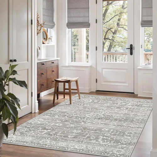 Miniatura 26 de Soalmost Alfombras de área de 5 x 7 pies para sala de estar, alfombras lavables florales beige para comedor, dormitorio, oficina en casa, alfombra