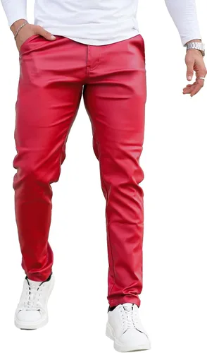 Miniatura 12 de GINGTTO Pantalones de cuero para hombre, pantalones de discoteca ajustados para hombre elásticos