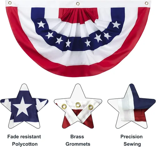 Miniatura 3 de Banderas de banderines para exteriores, 3 banderas plisadas americanas de 2 x 4 pies, banderines patrióticos del 4 de julio, Día del Veterano