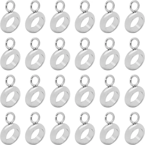 Miniatura 9 de 100 cuentas de acero inoxidable para tubo de fianza, cuentas espaciadoras de columna con colgador de bucle, enlaces de conector colgantes para 100
