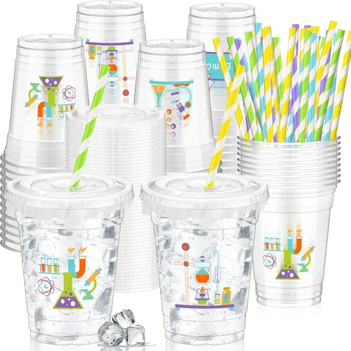 Miniatura 21 de FoldTier 50 piezas de tazas para noche de cine 12 oz Tazas de plástico desechables con pajitas y tapas, tazas transparentes para cine, tazas