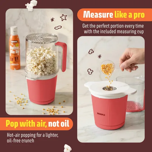 Miniatura 4 de Máquina de palomitas de maíz Air Popper - Máquina de palomitas de maíz Air Pop de 10 tazas con taza medidora, palomitas de maíz compactas sin aceite