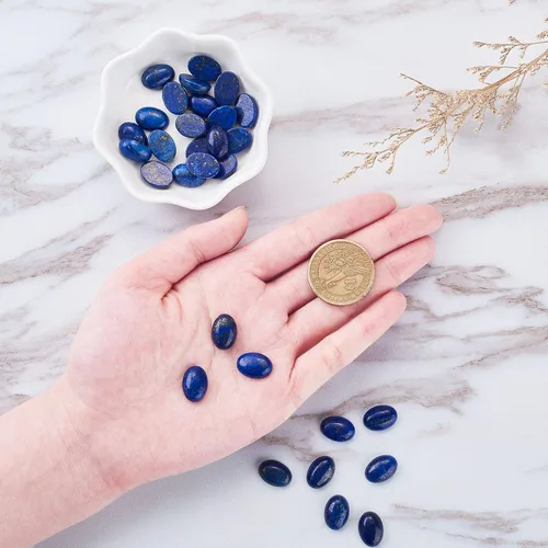 Miniatura 4 de LiQunSweet 50 piezas de piedras preciosas naturales de lapislázuli sin agujero, cuentas sueltas y encantadoras, cabujones ovalados con parte trasera
