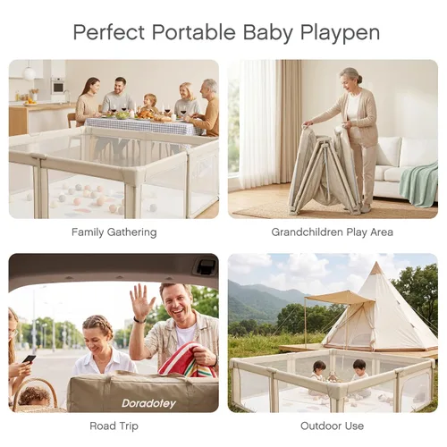 Miniatura 7 de Doradotey - Corralito plegable y premontado para bebés y niños pequeños, corralito grande de 55 x 79 pulgadas para interiores, juego de valla