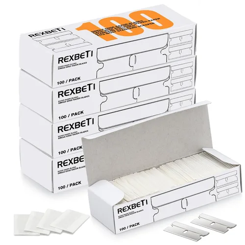 REXBETI 400 piezas Hojas de afeitar de un solo filo, Hojas de afeitar de raspador industrial, Hoja de afeitar de un solo filo, Hojas de repuesto