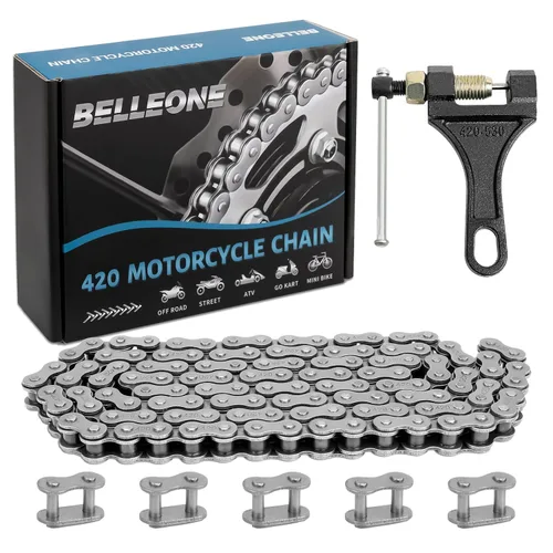 Miniatura 10 de Cadena de motocicleta 420 – 420 cadenas de rodillos estándar 132 eslabones + rompedores de cadena, se adapta a 50, 70, 90, 110 cc, 125 cc, Pit Dirt