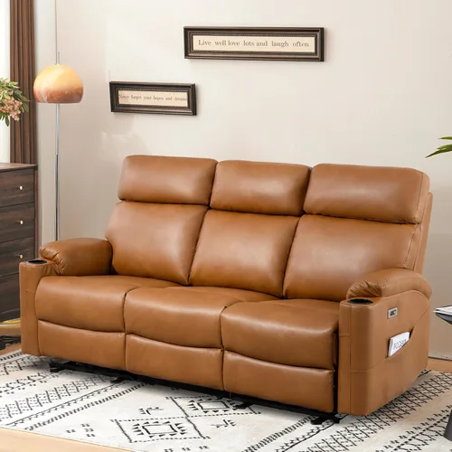 Sofá reclinable eléctrico, sofá reclinable doble eléctrico de 3 asientos con puertos USB, portavasos, sofá y sofá abrazador de pared para sala de
