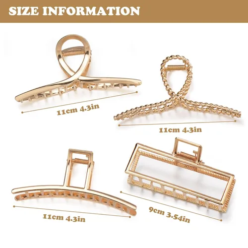 Miniatura 2 de Parcce Paquete de 4 Pinzas Grandes de Metal para Cabello de Rizado Fino a Grueso, Pinzas Grandes de Color Dorado Antideslizantes de 4.3 Pulgadas