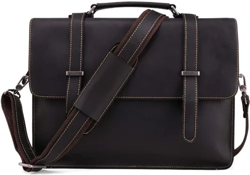 Miniatura 2 de 14inch Laptop Shoulder Messenger Bag Vintage Crazy Horse Leather Briefcase Satchel Tote for rk Business Travel Crossbody bag