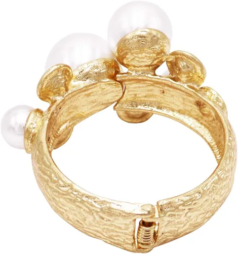 Miniatura 3 de Rosemarie & Jubalee - Pulsera de perlas de imitación extra grande para mujer, hecha para una declaración de sirena, brazalete con bisagra, Cristal