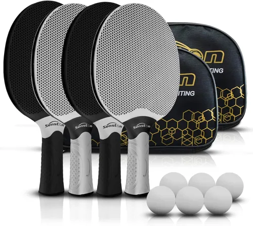 Senston Juego de raquetas de tenis de mesa, juego profesional de paletas de ping pong para 4 jugadores, palas de tenis de mesa de goma compuesta,