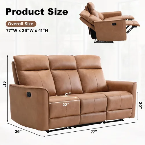 Miniatura 2 de CANMOV Juego de muebles de sofá reclinable manual para sala de estar, incluye sillas de enfermería Leathaire, reclinables giratorias, sillón