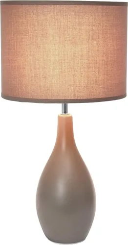 Miniatura 3 de Simple Designs LT2002-GRY Lámpara de escritorio de mesa de cerámica con base ovalada de bolos con pantalla de tela a juego, gris